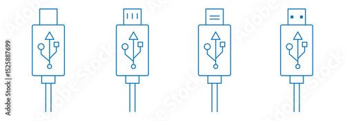 Vector usb flash drive vector icon. Usb icon set. USB cable icon. 