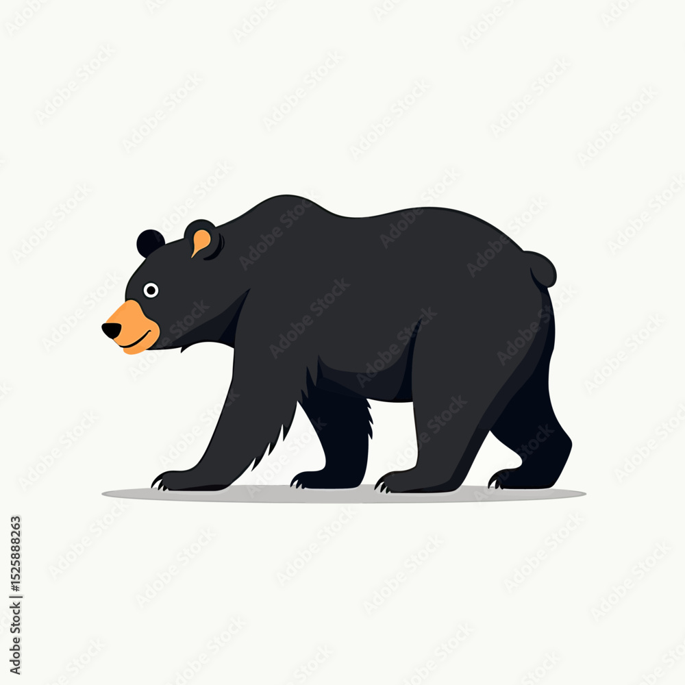 Fototapeta premium A simple flat design illustration of a black bear walking, a clean and modern vector character perfect for national park logos, wildlife conservation, or outdoor brands. 