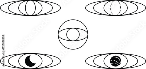 Astrology space planets galaxy ring orbit outline shape illustration icons.