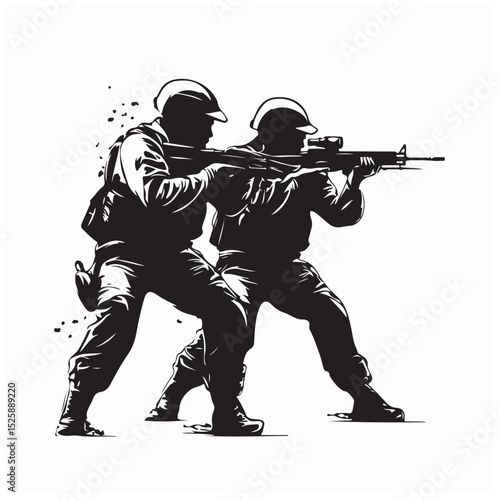 Airsoft player silhouette Vector Image isolated on white background.