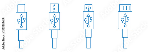 Vector usb flash drive vector icon. Usb icon set. USB cable icon. 
