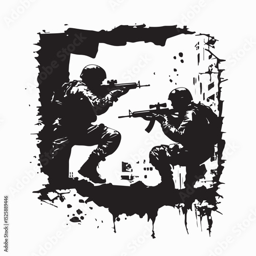 Airsoft player silhouette Vector Image isolated on white background.