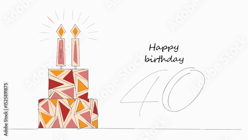 A birthday cake with candles and the words happy birthday written next to the number forty on white background