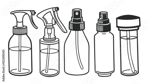 Cosmetic Bottle Spray Cap Mockup Set   White Dropper, Pump, Atomizer, and Dispenser Nozzles for Lotion and Shampoo