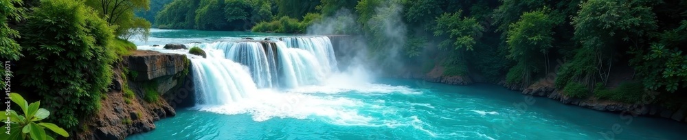Fototapeta premium Stunning view of Rio Celeste's bright blue falls , peaceful, clear