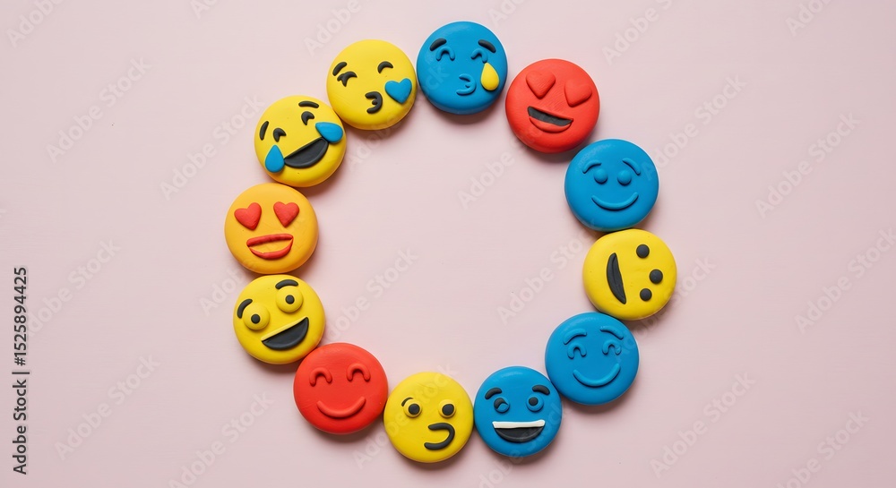 Naklejka premium Colorful Emojis Arranged in a Circle Expressing a Spectrum of Emotions