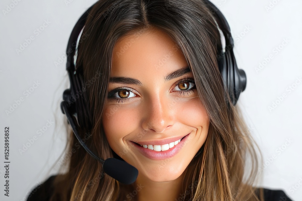 Close-up portrait of a woman wearing headphones. Close-up portrait of a woman wearing headphones.