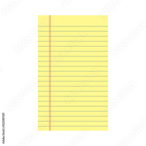 Legal Yellow Paper. Note page, notebook or notepad. Office Equipment, School Supply. Vector illustration in flat style.