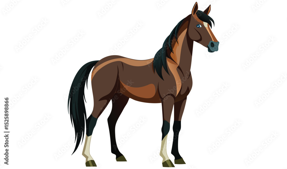 Fototapeta premium Brown horse with black mane and tail illustration