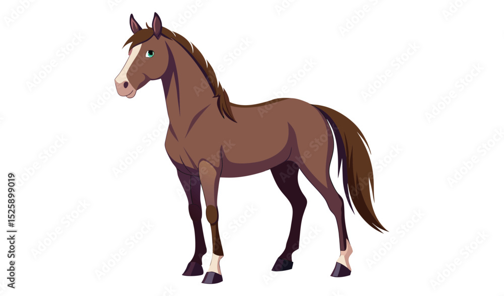 Fototapeta premium Brown horse cartoon illustration white background