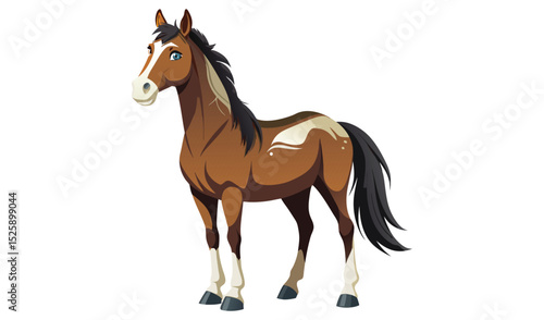 Brown horse with white markings cartoon illustration