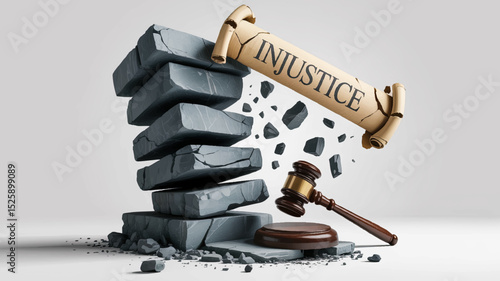 Crumbling Injustice Concept with Judge Gavel and Broken Stone Pillars – Symbolic Legal System Failure Illustration