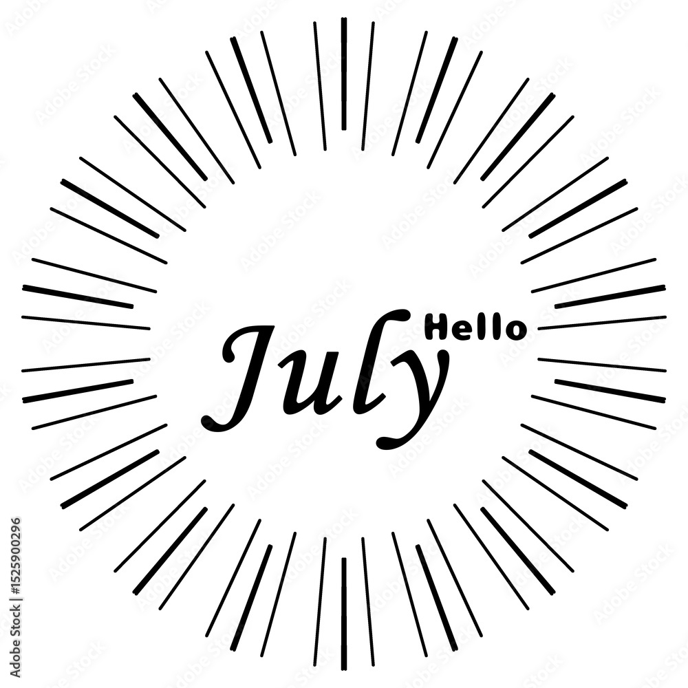 Fototapeta premium Cartoon illustrations, colorful Hello July writing comics for posters, banners, stickers, social media.