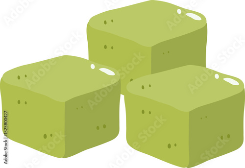 illustration of three matcha mochi desserts