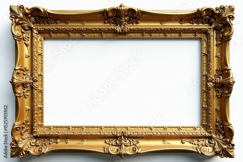 Ancient flat golden frame cutout; ornate detail, aged texture, luxury, artwork
