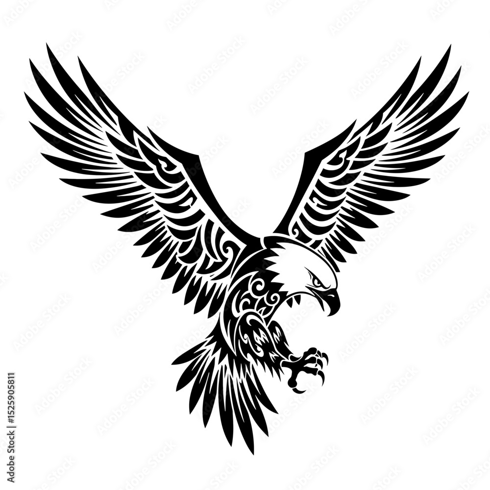 Fototapeta premium Stylized black and white eagle with wings spread wide and talons extended in a predatory pose design