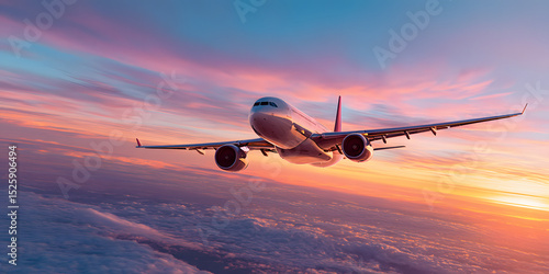 Airplane Silhouette Against a Vibrant Sunset