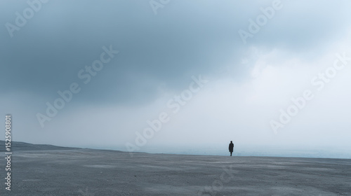minimalist photograph of open pit mine in china under dramatic storm clouds