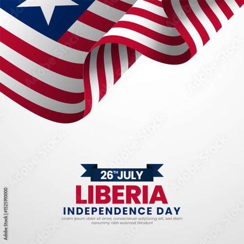 Liberian flag for Liberia independence day square banner background with realistic flag