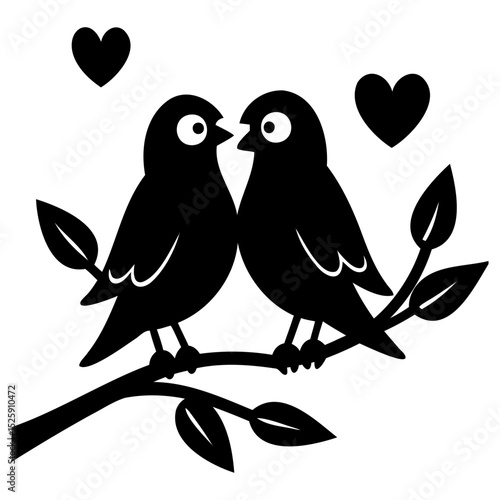 Romantic Birds on Branch Valentine's Day Illustration