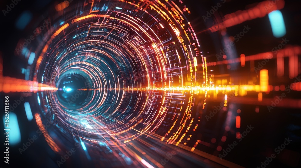 Obraz premium Abstract Digital Tunnel with Vibrant Energy and Light Streams