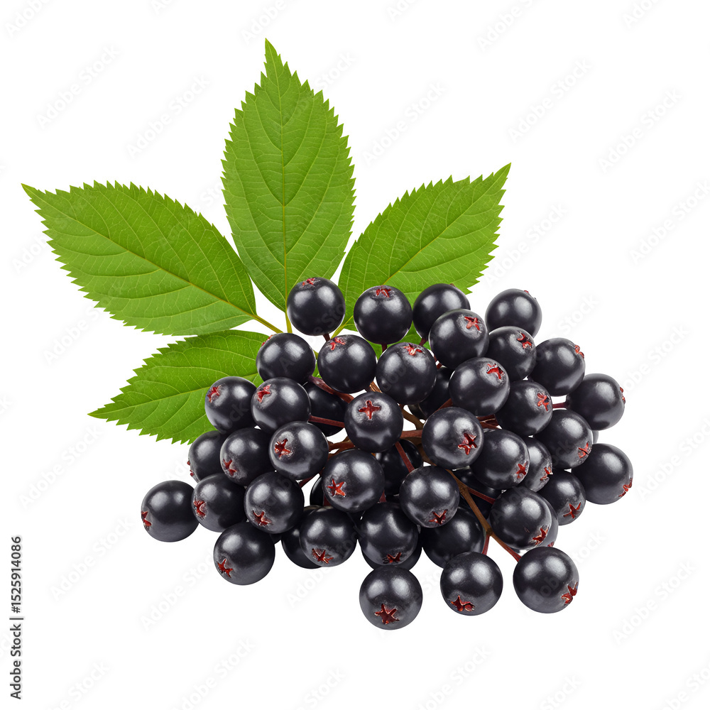 Elderberry Bunch with Leaves – Fresh Herbal Berries Isolated on White Elderberry Bunch with Leaves – Fresh Herbal Berries Isolated on White