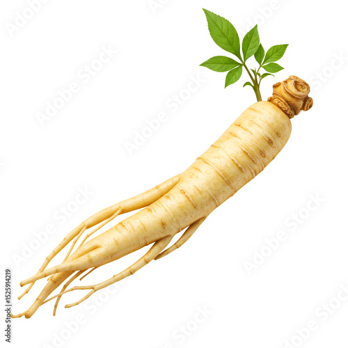 Fresh Ginseng Root – Realistic Herbal Supplement Isolated on White