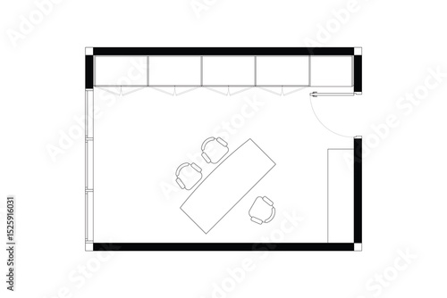2 dimension floor plan with furniture layout home office, line black isolated on white background. Set 3