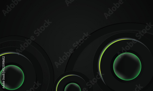 Abstract black geometric wallpaper background with green neon light decoration design