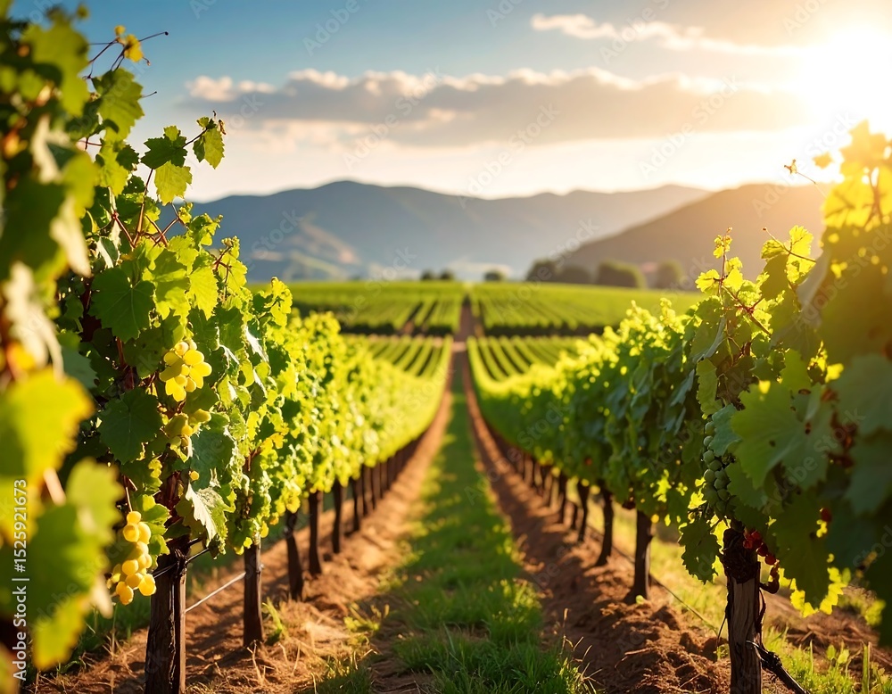 Naklejka premium Vineyard at sunset