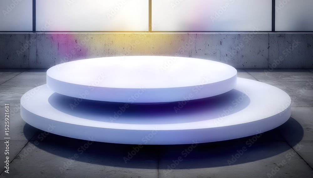 Two-tiered white podium in a modern space Two-tiered white podium in a modern space