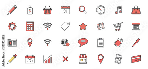 A collection of hand drawn style icon graphics perfect for web design and mobile applications on white background.