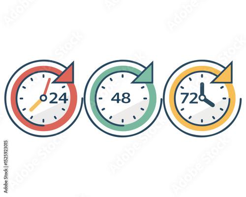 24 48 and 72 hours clock arrow vector work time Time Tracking and Management Infographic