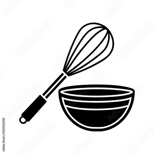 Silhouette of whisk and bowl vector illustration isolated on a transparent background