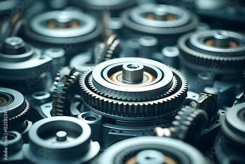 Wallpaper Mural Gears interlocked in a complex arrangement highlighting precision engineering and mechanical design Torontodigital.ca