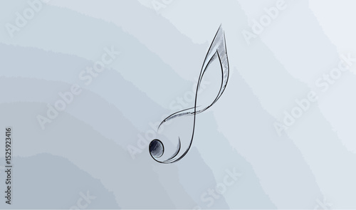 Elegant musical note illustration on a soft blue gradient background.