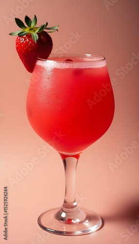 Close - up of Strawberry Specialty Drink on Pink Background, Showcasing Summer Refreshing & Stylish Beverage Style, for Food Blogs, Beverage Advertising, Restaurant Menu Design, Party Events, Summer 