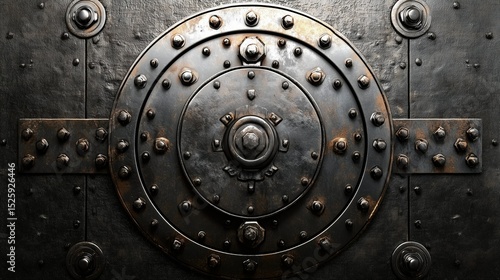 Close - up of Retro Metal Mechanical Gear, Showcasing Industrial Rivets and Rust Textures, for Steampunk Design, Mechanical Engineering, Game Scenarios, Film Props, Art Installation Materials