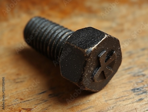 Close - up of Rusty Black Bolt, Showcasing Industrial Hardware Details and Mechanical Repair Elements, for Engineering Blogs, Tool Promotion, Retro Mechanical Design, Repair Tutorials