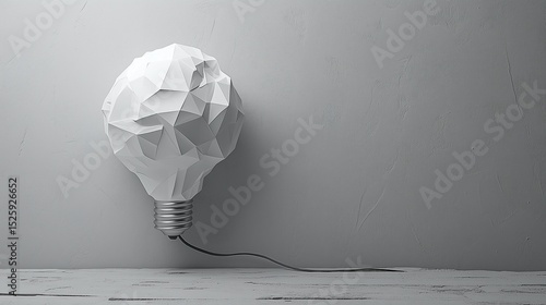 Creative Geometric Polygonal Light Bulb Installation Art, for Creative Design, Inspiration, Tech Concept, Minimalist Aesthetics, Innovative Thinking Scenarios