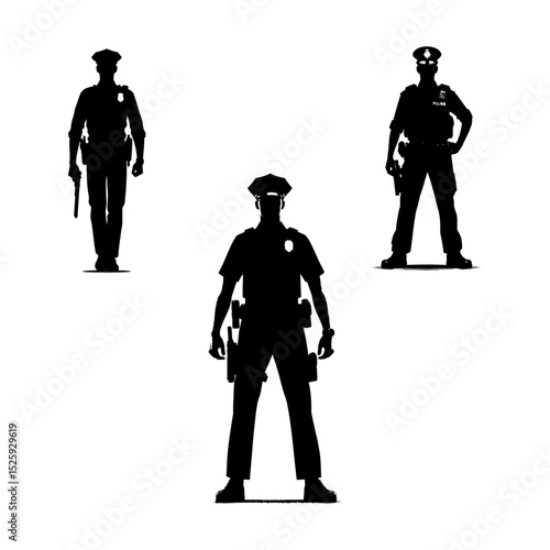 Police officers silhouettes on white background. Vector illustration.