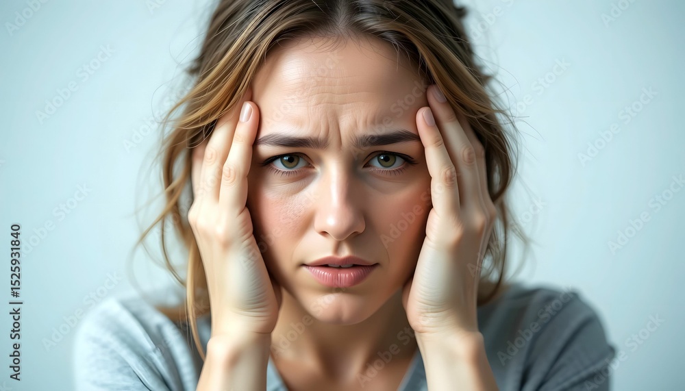 Woman in fear and anxious emotions - Intense anxiety or Panic attack - refers to feeling of worry and nervousness about stressful situation - intense fear that triggers severe physical reactions Woman in fear and anxious emotions - Intense anxiety or Panic attack - refers to feeling of worry and nervousness about stressful situation - intense fear that triggers severe physical reactions