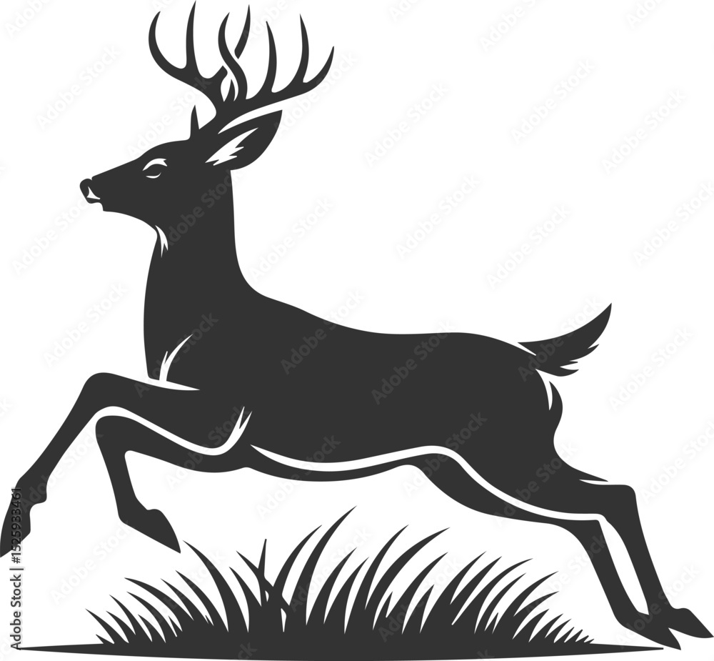 Fototapeta premium Black roe deer wild animal vector drawing silhouette