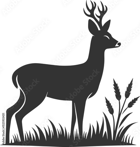 Black roe deer wild animal vector drawing silhouette