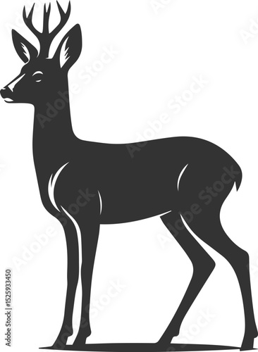 Black roe deer wild animal vector drawing silhouette