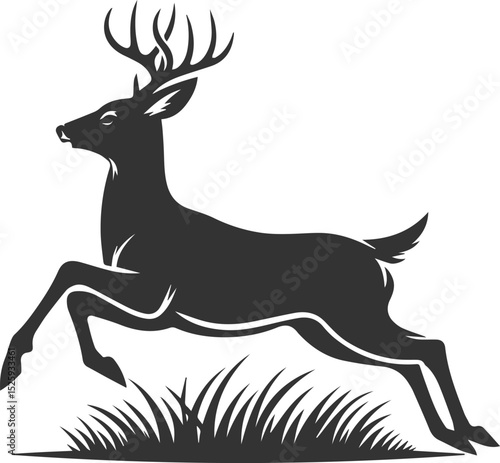 Black roe deer wild animal vector drawing silhouette
