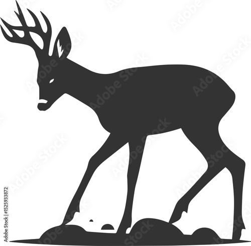 Black roe deer wild animal vector drawing silhouette