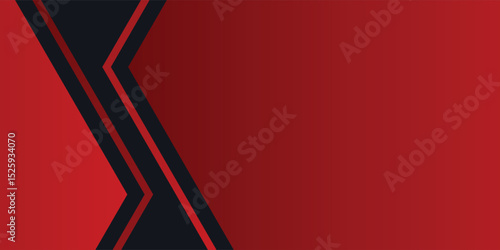 Modern 3d geometry shapes black lines with red borders on dark background. Luxurious bright red lines with metallic effect.