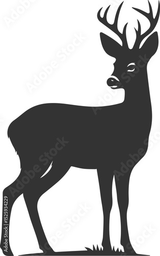 Black roe deer wild animal vector drawing silhouette