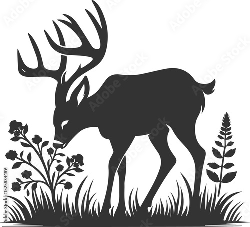 Black roe deer wild animal vector drawing silhouette